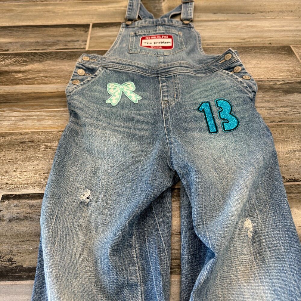 Taylor Swift Girls Overall Worn Denim Jeans Upcycled Cute Swiftie Fan Patches - Picture 9 of 9